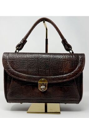 Vintage Jaclyn Brown Leather Top Handle Satchel Structured Embossed Doctor Bag